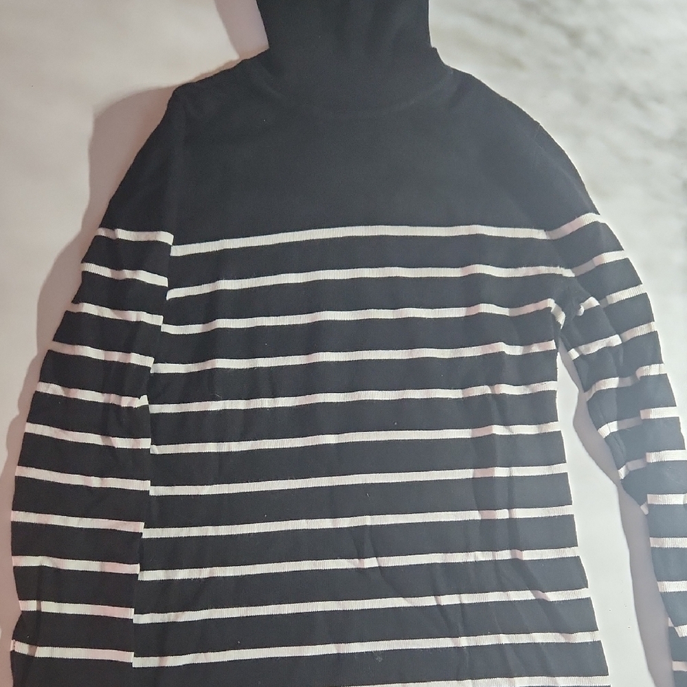 Essentials Black and White Striped Turtleneck